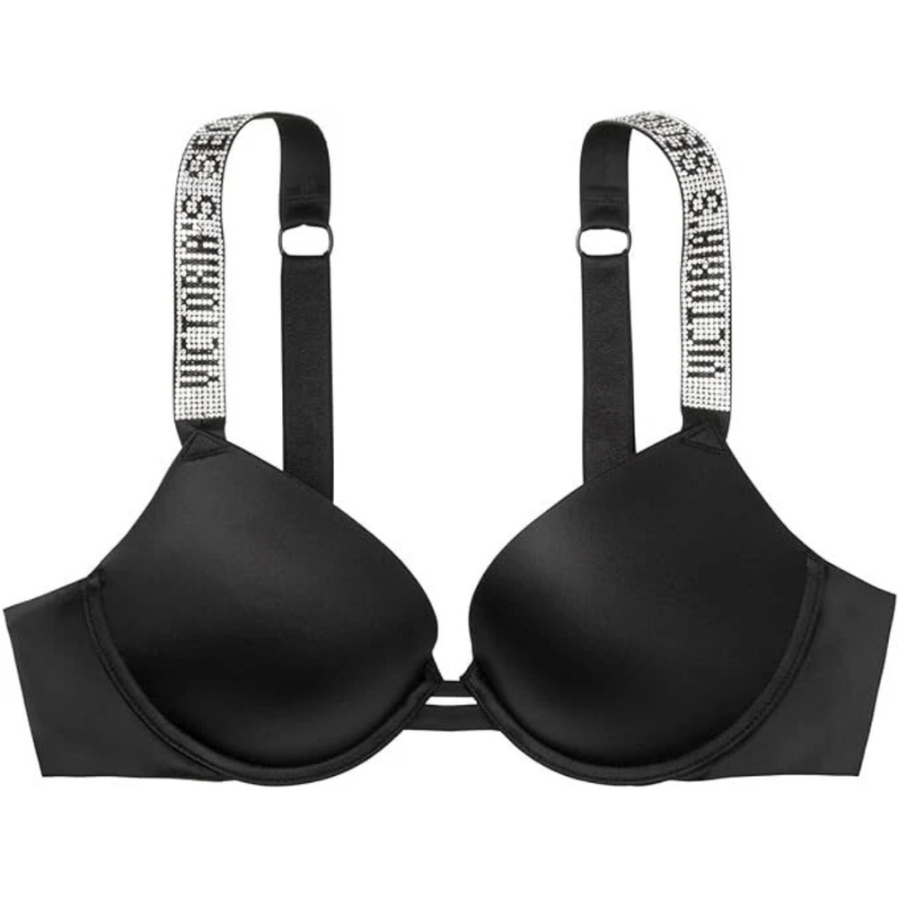 Victoria's Secret Black Bra with Logo Crystal Straps